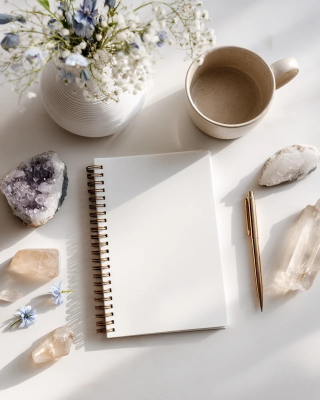 Minimalist Mockup Elegant Office Desk with Crystals