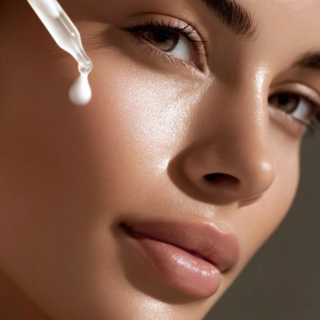 Luxury Skincare Serum Droplet on Beautiful Face