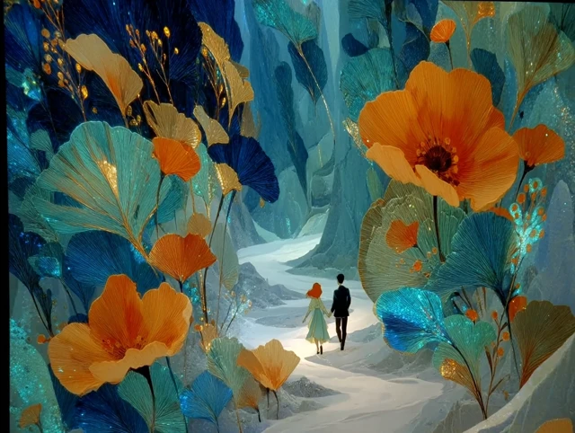 Dancing Duo in Dreamy Cave of Color