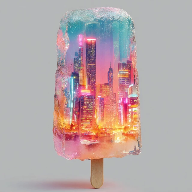 Cyberpunk Popsicle Frozen Cityscape Art