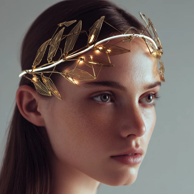 Golden Olive Leaf Headband: Nature-Tech Wearable