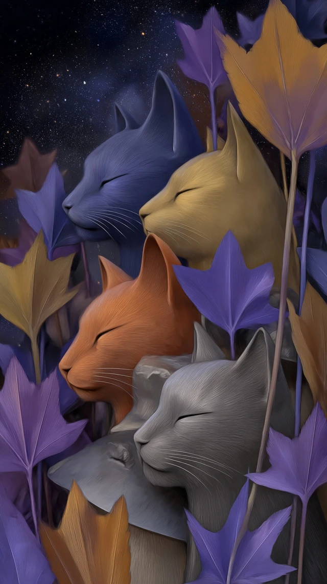 Dreamy Cats Geometric Illustration Colorful Stars
