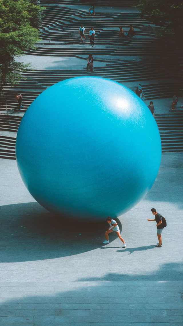 Giant Blue Sphere People Gathering Landscape Photography