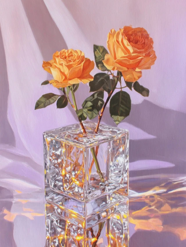 Roses in a Glass Cube