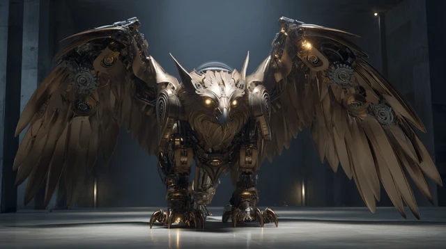 Majestic Mechanical Gryphon Landing Illustration