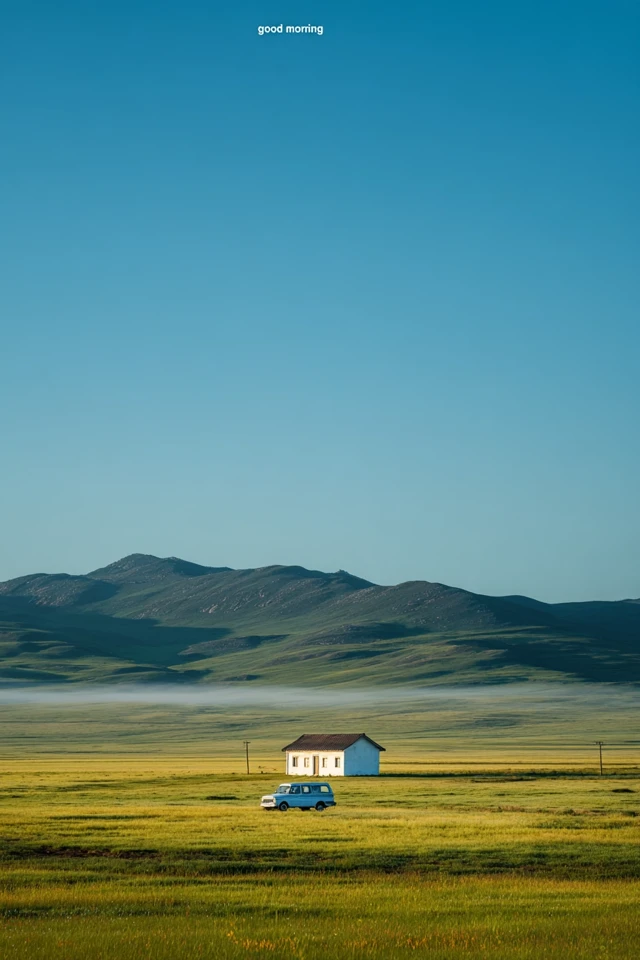 Old Car on Grassland Serene Landscape