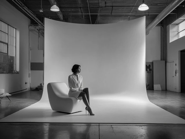 Model in Studio Minimalist White Chair Photoshoot