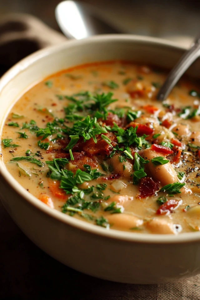 Hearty Creamy Bean Soup Delicious Food Photo
