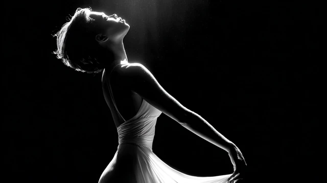 Girl Silhouette Swirling Upwards Black Background