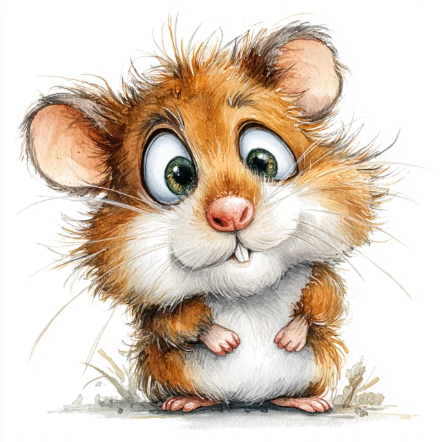 Cartoon Hamster Watercolor Art with Big Eyes
