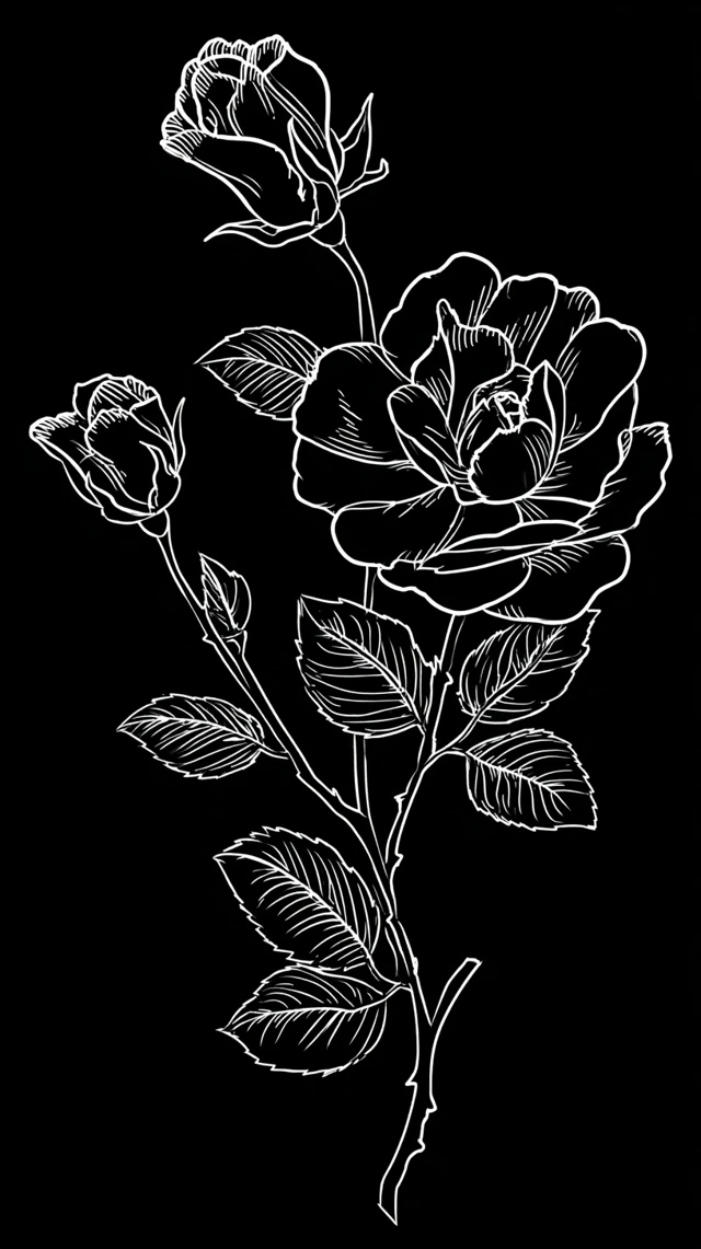 Rose Branch Silhouette Vector Art