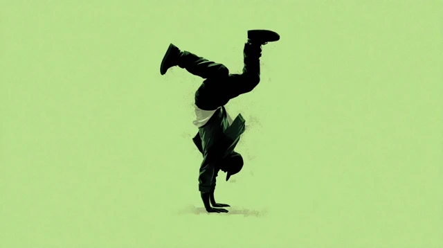 Breakdancer Silhouette in Green and Black