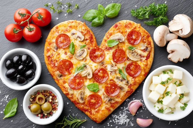 Heart Shaped Pepperoni Pizza Delicious Food