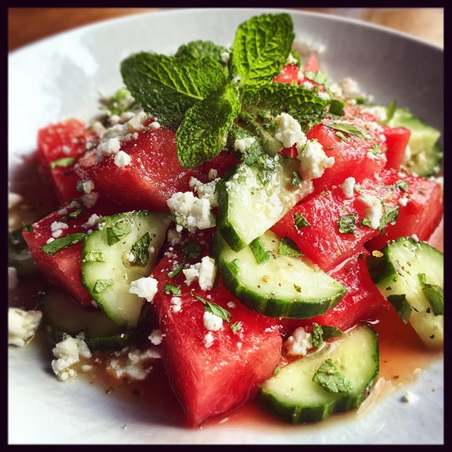 Watermelon Cucumber Salad with Feta and Mint