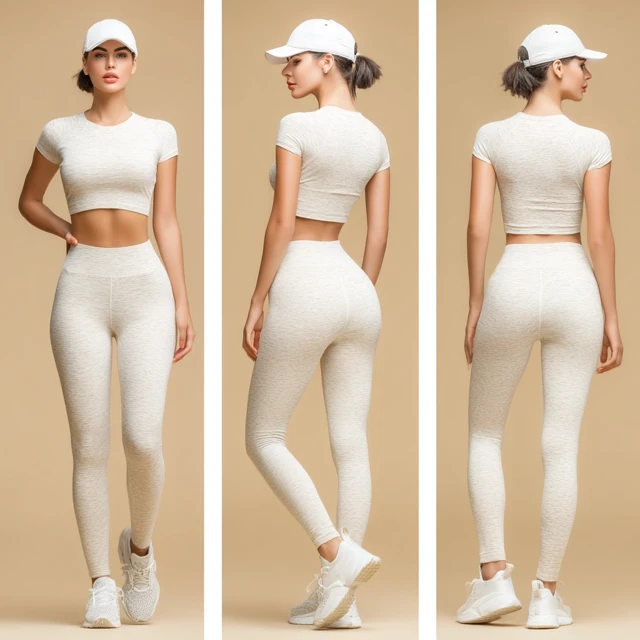 Fitness Woman in Ivory Leggings and Top