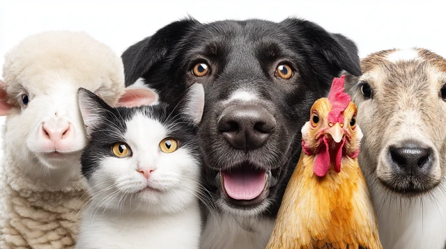 Five Cute Pets Sheep Cat Dog Chicken Pony
