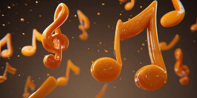 Orange Musical Notes in 3D Style