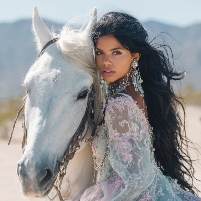 Boho Woman on Horse Vogue Fashion Photography