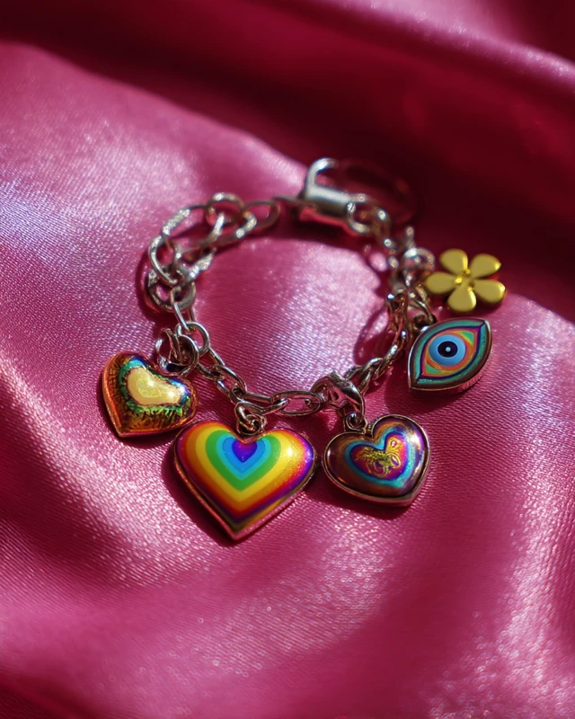 Charm Bracelet on Pink Satin Lucky Charms
