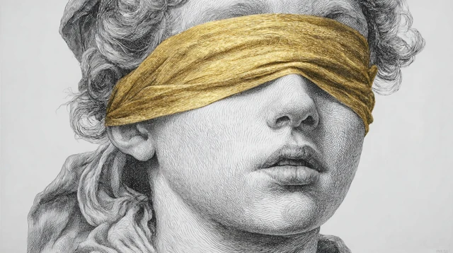 Juliet Blindfolded Black and White Gold Highlight Art