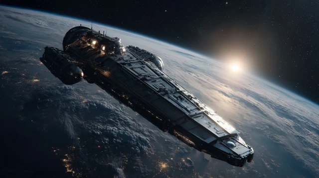 Futuristic Spacecraft in Deep Space Epic Shot