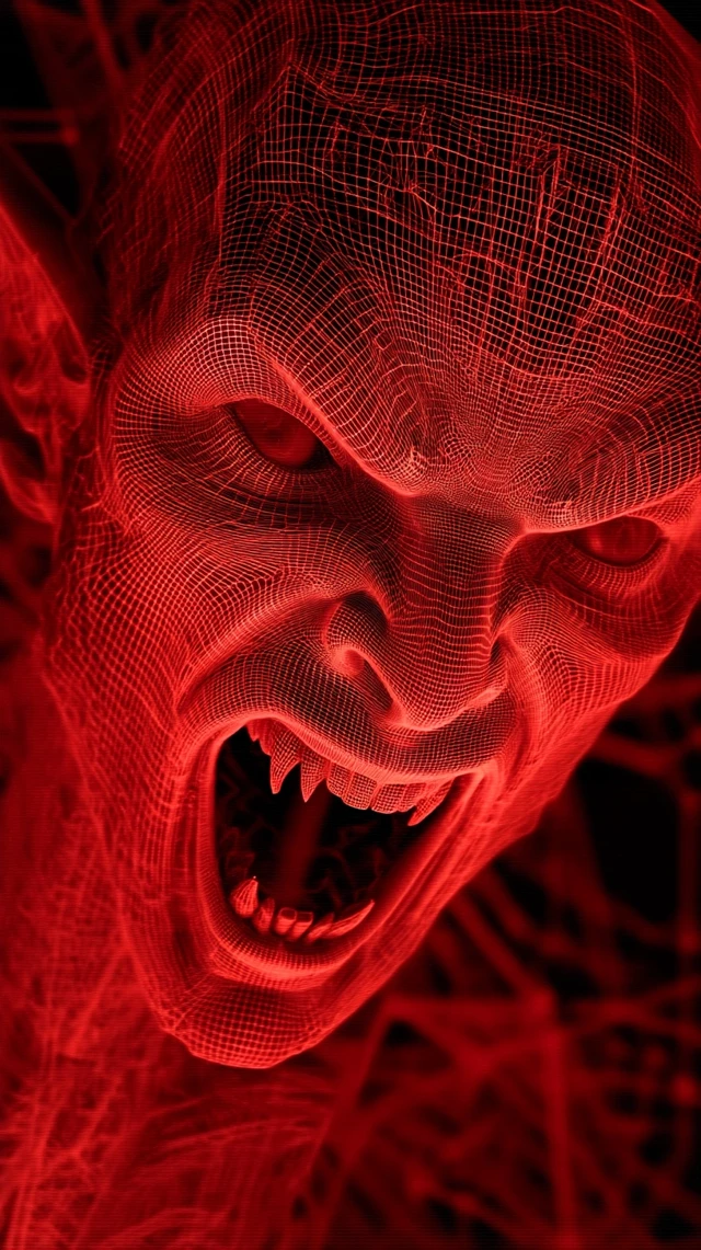 Demonic Vampire in Wireframe Red Light