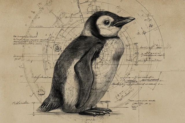 Baby Emperor Penguin Leonardo da Vinci Style