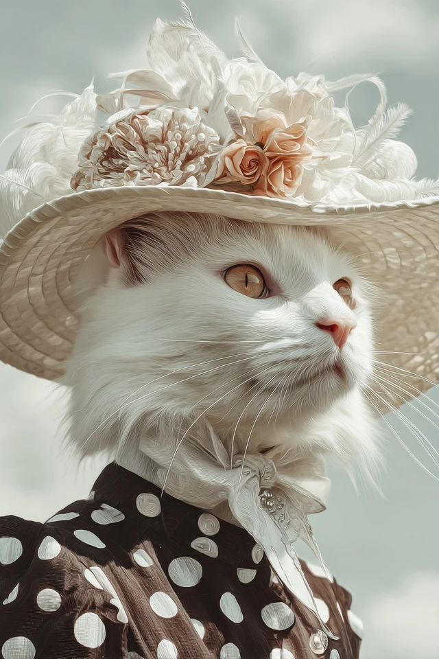 Royal Ascot Cat in Polka Dot Dress and Hat