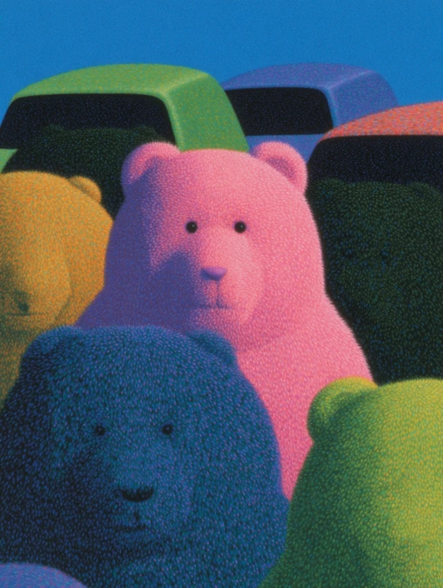 Teddy Bear in a Car: Dreamy Illustration