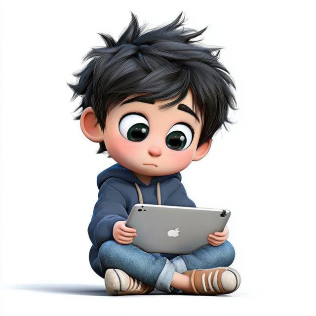 Cute Cartoon Boy with Tablet 3D Illustration