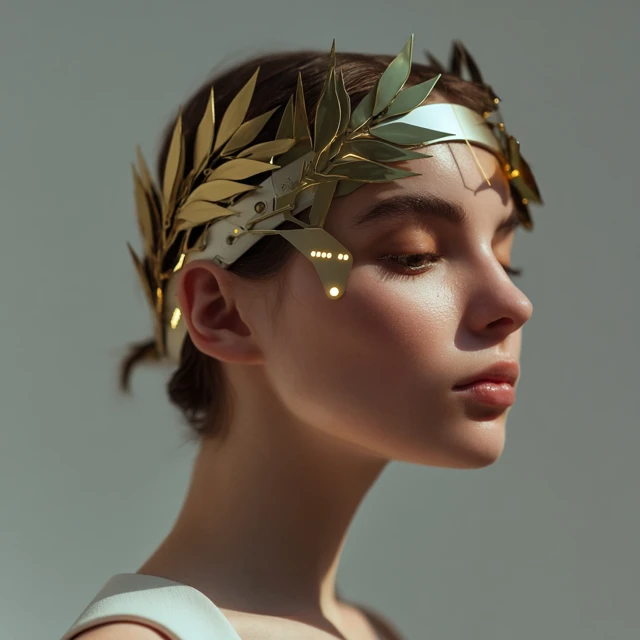 Golden Olive Leaf Headband: Nature-Tech Wearable