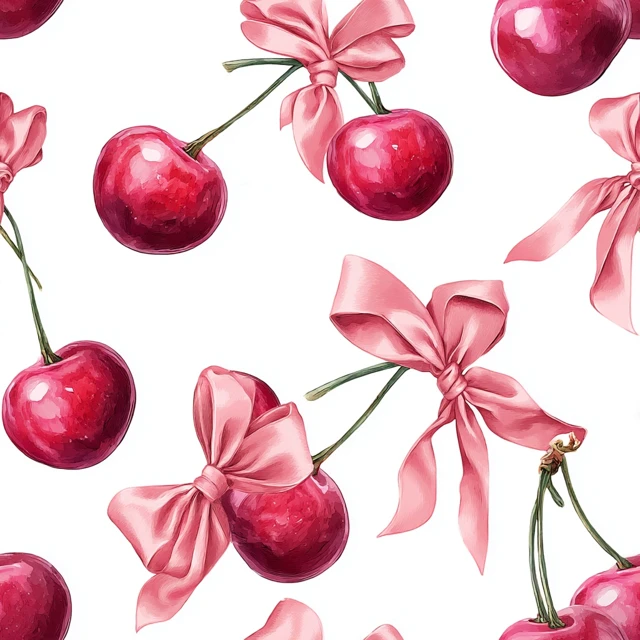 Cherry Pattern with Pink Bows Cute and Dreamy