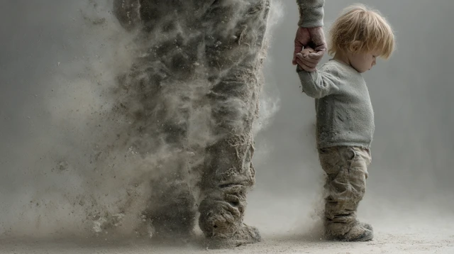 Father and Son Disintegration Photorealistic Portrait