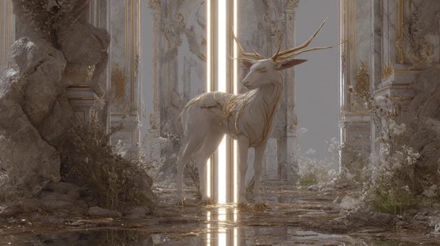 Ethereal Creature in Gothic Hall 4K