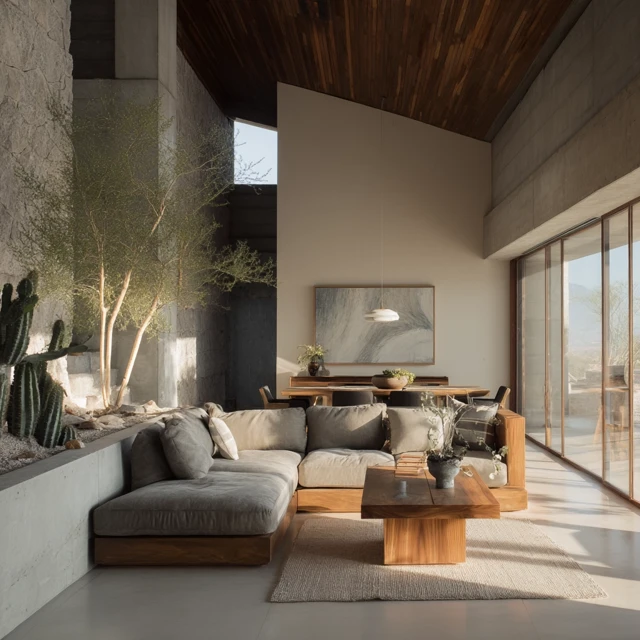 Desert Living Room Modern Design with High Ceiling