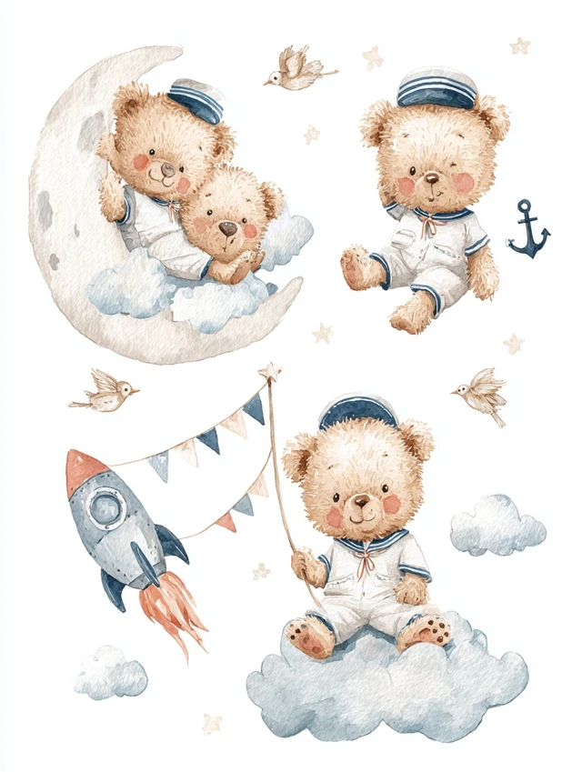 Cute Sailor Bear Watercolor Illustration