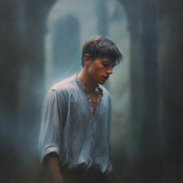 Young Man in Chapel Ruins Painting