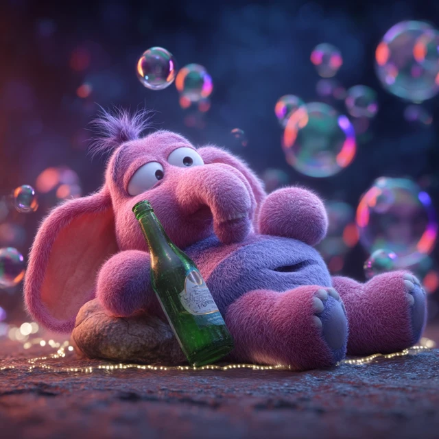 Cartoon Pink Elephant Holding a Bottle in a Cute Way