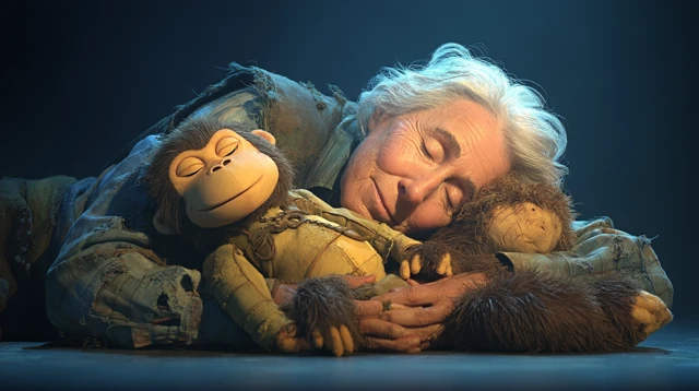 Jane Goodall and Greybeard Monkey King Stage