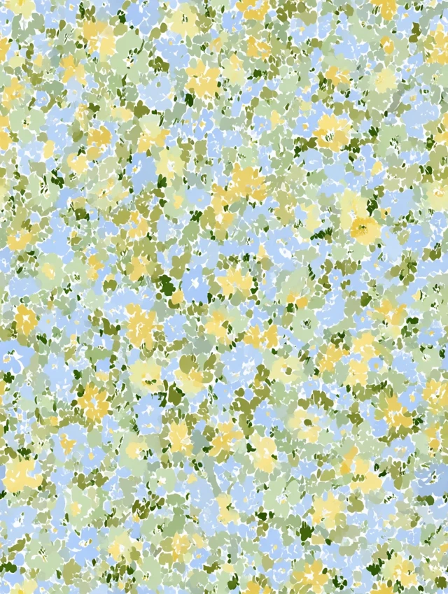 Floral Pattern Light Green Blue Yellow Flowers
