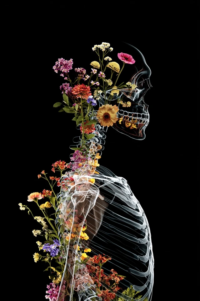Floral XRay Art Surreal Anatomy Flowers and Bones