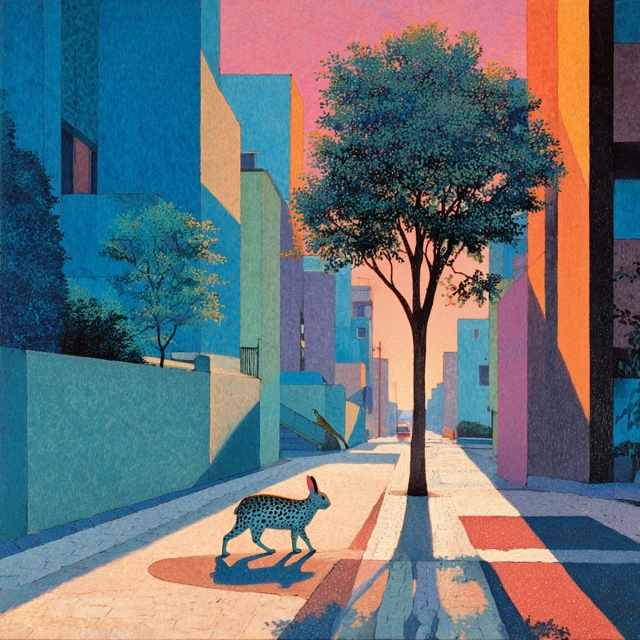 Surreal Tokyo Street Painting Rabbit Pastel Colors