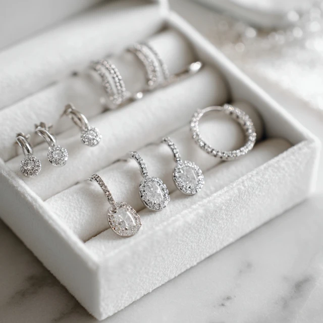 Silver Earrings Diamond Studs Hoops Drop Earring Collection