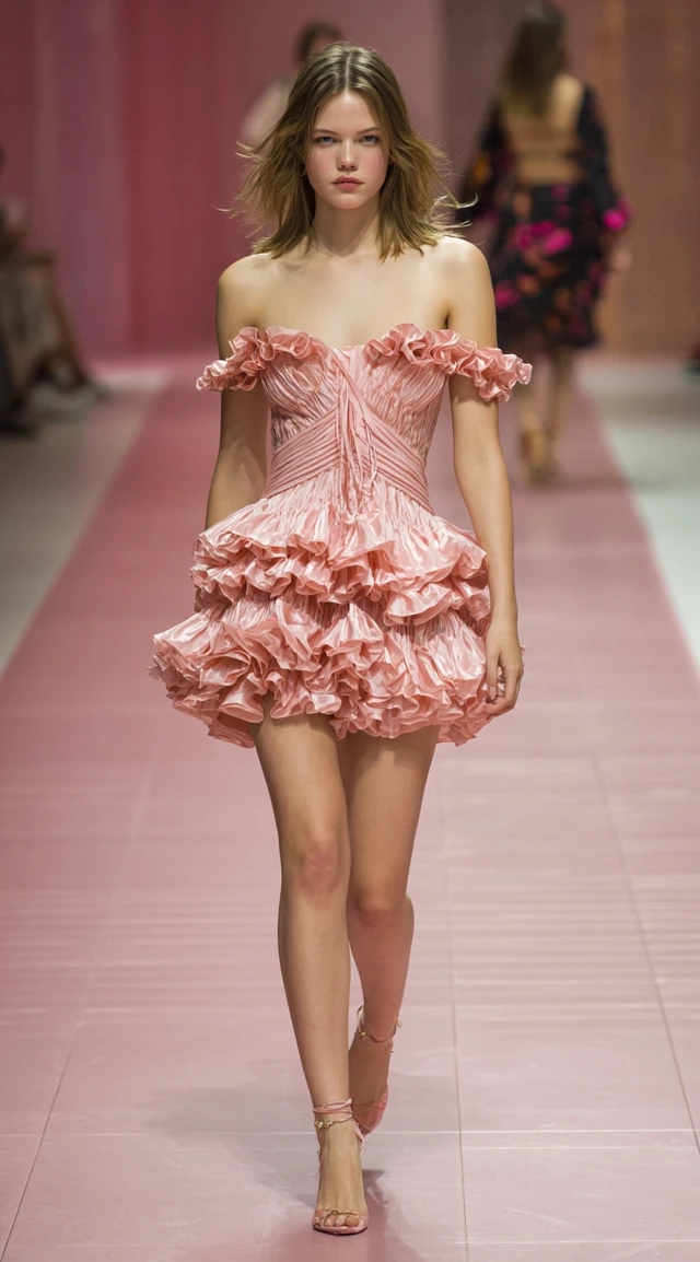 Paris Fashion Week Runway Model in Pink Dress