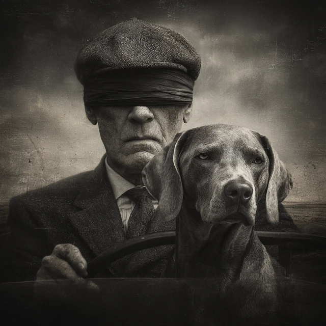 Blind Driver and Dog Surreal Art