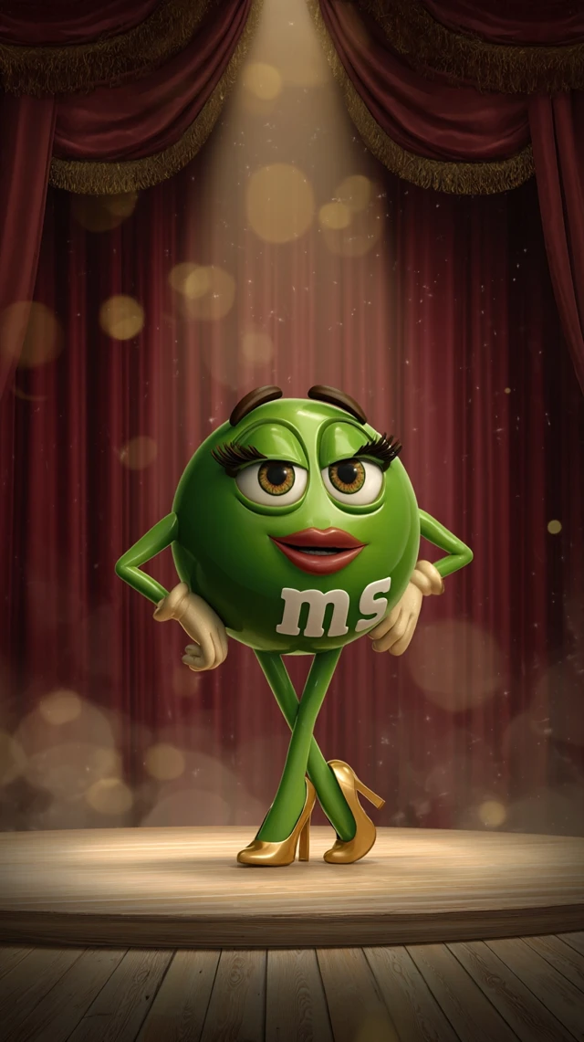 Green M M Character Posing Confidently