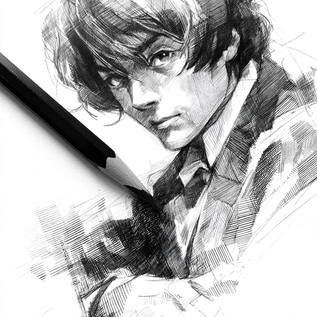 Dazai Osamu Hand Painted Black and White Portrait