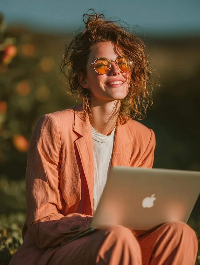 Woman in Peach Orchard Lifestyle Photography