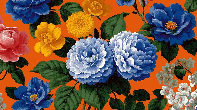 Vibrant Floral Arrangement on Orange Background