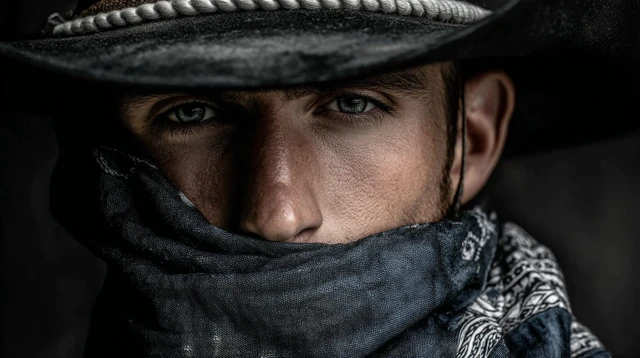 Cowboy Portrait: Close-up of a Western Man in Shadows
